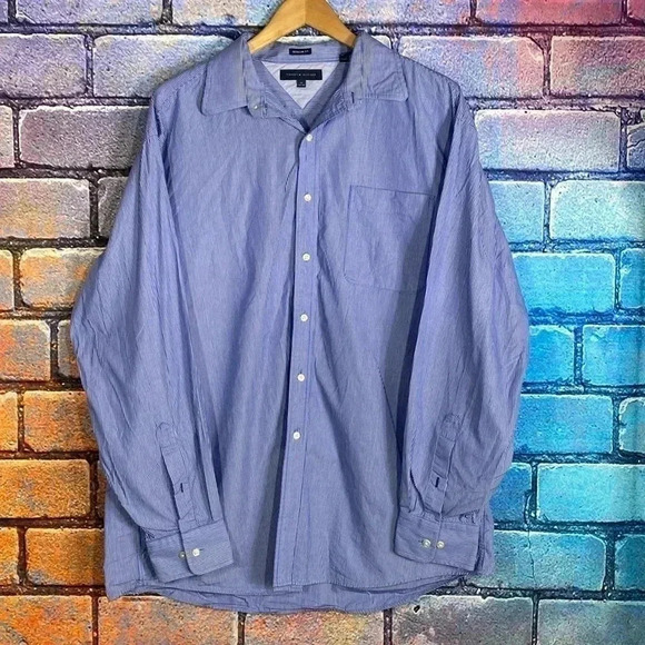 Tommy Hilfiger Blue Button Down Collared Long Sleeve Shirt Regular Fit Size 17 - Picture 1 of 6